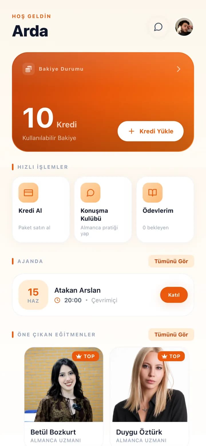 Edel Online uygulaması ana ekranı